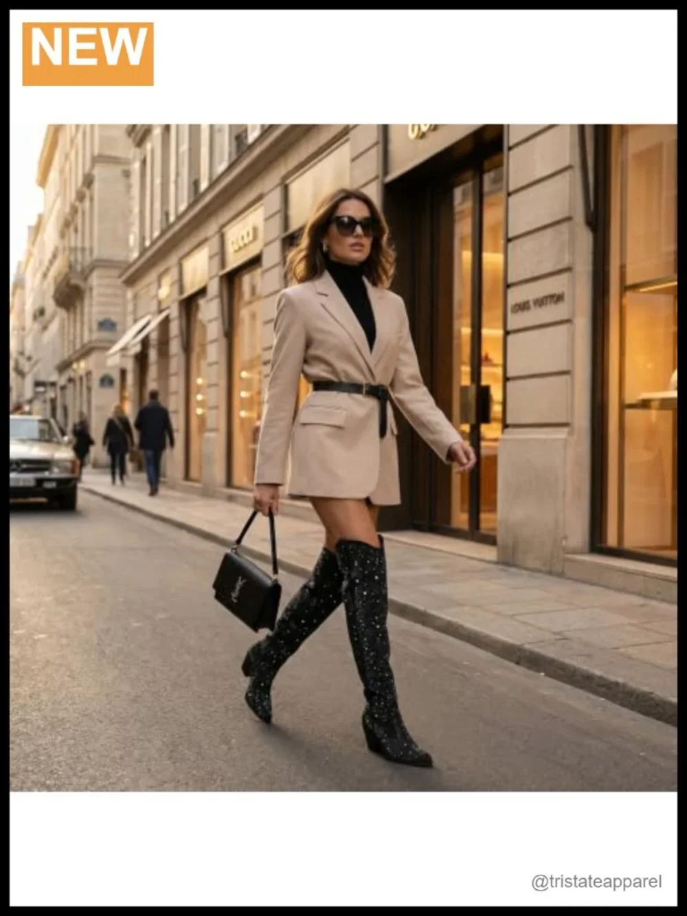 Over the Knee Cowgirl Rhinestone Boots with Block Heel